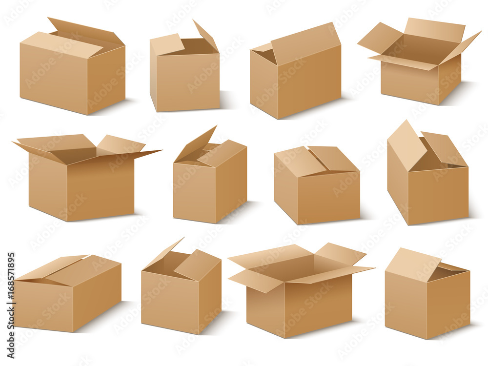 Open and closed cardboard boxes vector set Open and closed cardboard boxes vector set