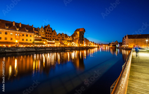 View of the old city of Gdansk and the Motlawa River at night. Poland © cone88