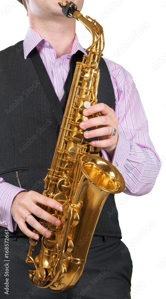Naklejka premium Man playing on a saxophone