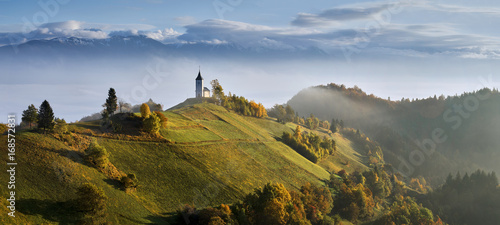 Autumn in the alps, Slovenia around the village Jamnik - panorama  photo