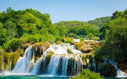 Waterfall landscape.  Krka waterfalls  National Park  Croatia.