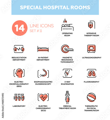 Special hospital rooms - Modern simple thin line design icons, pictograms set