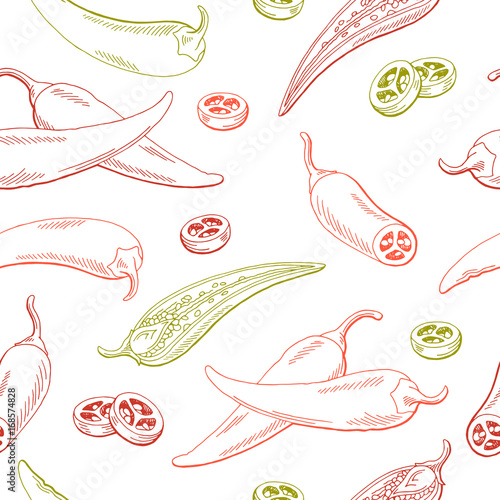 Chilli pepper graphic red color sketch seamless pattern illustration vector