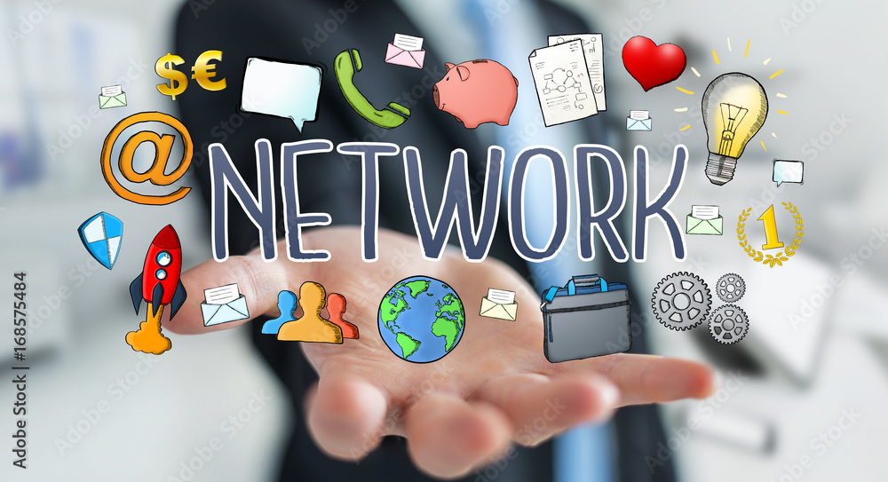 Businessman using modern manuscript network text Businessman using modern manuscript network text