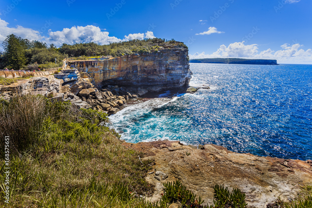 Spectacular view of ocean cliff in the Gap Park  on suny day, Watsons Bay, Sydney