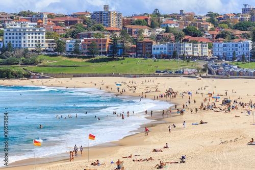 View of People relaxing on the Bondi beach in Sydney, Australia photo