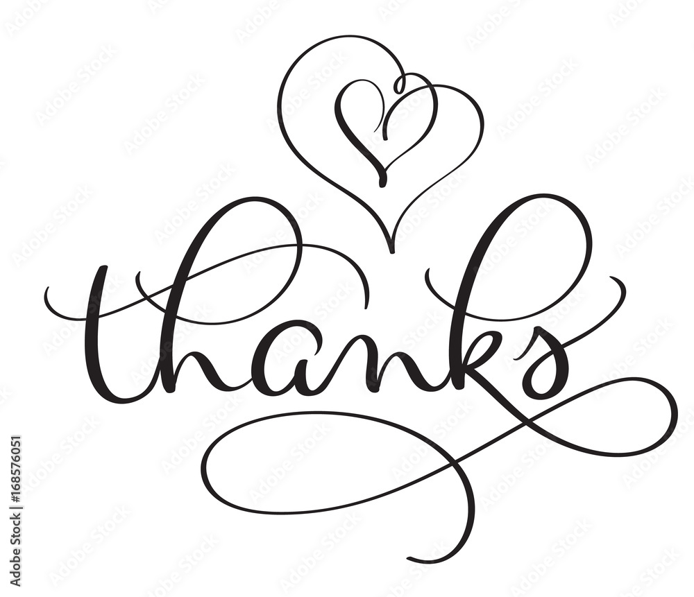 Thanks word with hearts on white background. Hand drawn Calligraphy lettering Vector illustration EPS10 Thanks word with hearts on white background. Hand drawn Calligraphy lettering Vector illustration EPS10