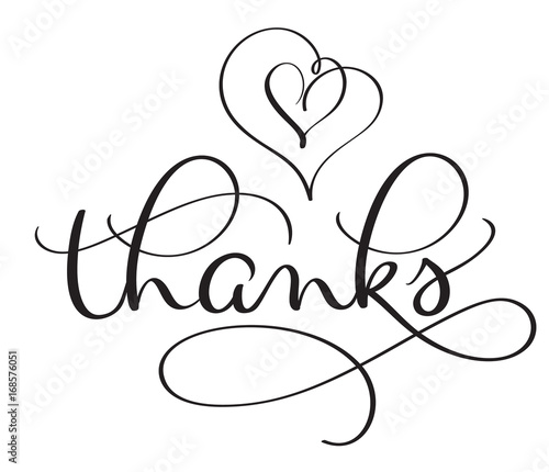 Thanks word with hearts on white background. Hand drawn Calligraphy lettering Vector illustration EPS10