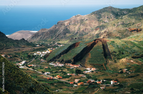 Valley of El Palmar and Las Lagunetas in the Teno mountain range with the hill like a sliced pie. Landmark of Tenerife, Canary Islands photo