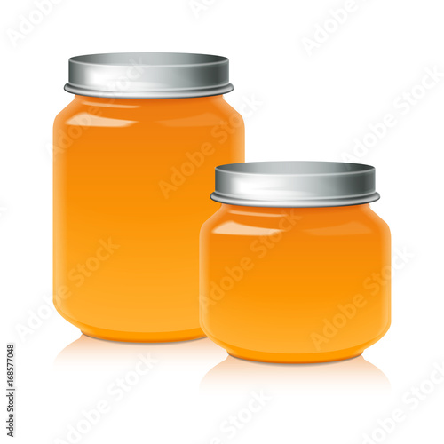 Set of Glass Jar For Honey, Jam, Jelly or Baby Food Puree Mock Up Template
