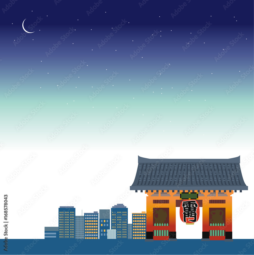 東京 浅草 夜景 イラスト Stock Vector Adobe Stock