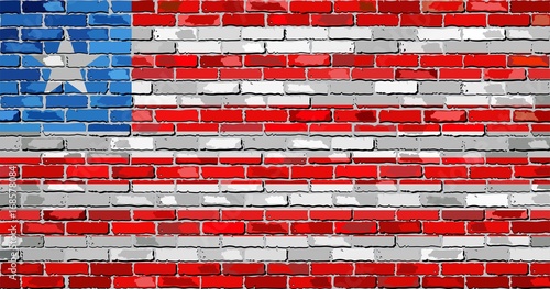 Flag of Liberia on a brick wall - Illustration, 
Liberia flag on brick textured background, 
Abstract grunge mosaic vector