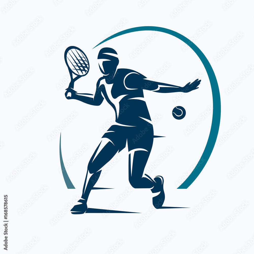 Vecteur Stock tennis player stylized vector silhouette, emblem or logo  template | Adobe Stock