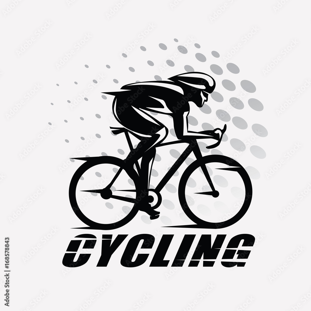Fototapeta premium cycling race stylized symbol, outlined cyclist vector silhouette