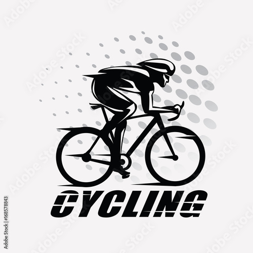 cycling race stylized symbol, outlined cyclist vector silhouette
