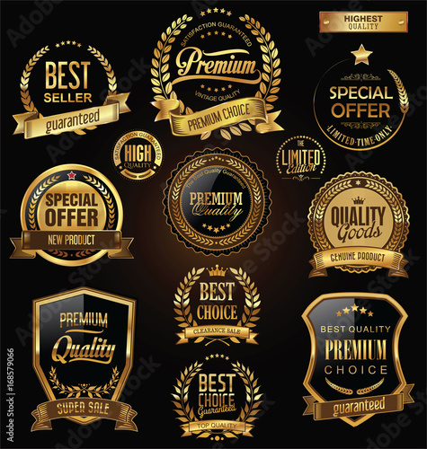 Luxury badges and labels with laurel wreath golden collection
