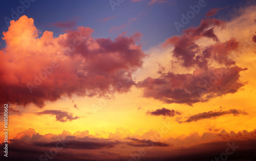 dramatic sunset sky with orange and red clouds. high resolution photo