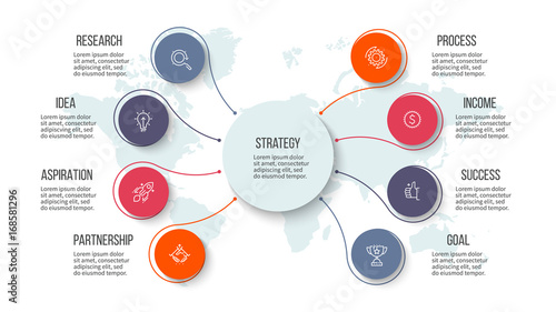 Organization chart with 8 options. Vector template.