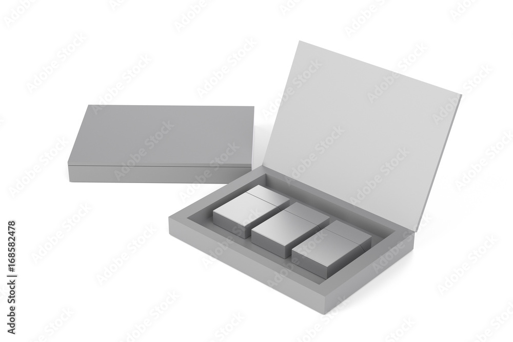 3D render of three king size cigarette boxes or packs in carton presenter on a white background with shadow. Clipping path. Template for your design. 3D render of three king size cigarette boxes or packs in carton presenter on a white background with shadow. Clipping path. Template for your design.