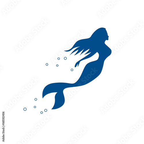 Vector sign mermaid swimming under the sea