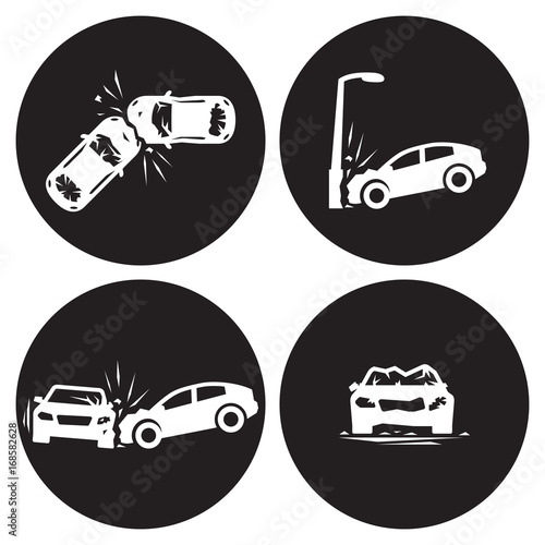 Crashed Cars vector Car eccident icons set