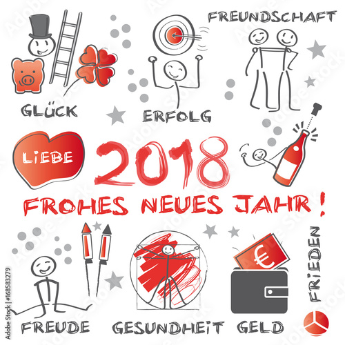 Frohes neues Jahr 2018 - Illustration mit wünschen für zweitausendundachtzehn