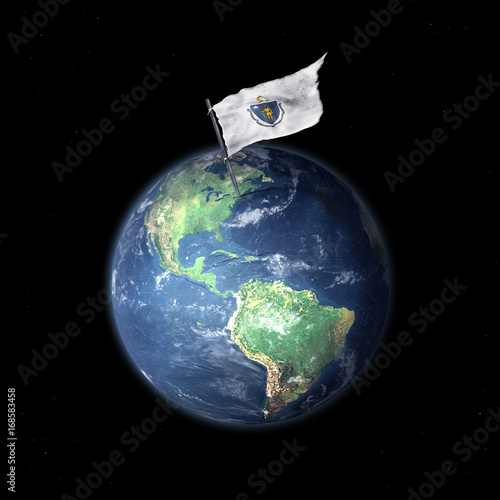 Schilderij op canvas Drapeau du Massachusetts (USA) sur la planète Terre