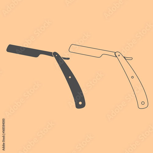 Straight razor dark grey set icon .