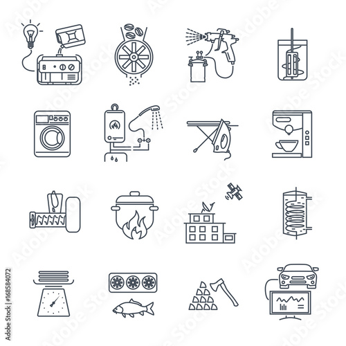 set of thin line icons household appliances, electrical equipment, machine
