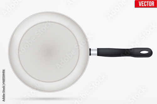 Classic Ceramic nonstick frying pan with handle. Top view and round shape. Kitchen and domestic symbol. Vector Illustration isolated on background.