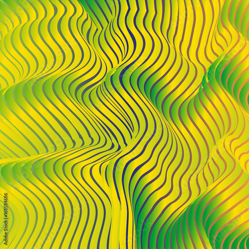 Parallel bands of metal with a gradient fill. Bizarre curved shape. Acrylic patterns. Background for presentations or wallpaper on the screen