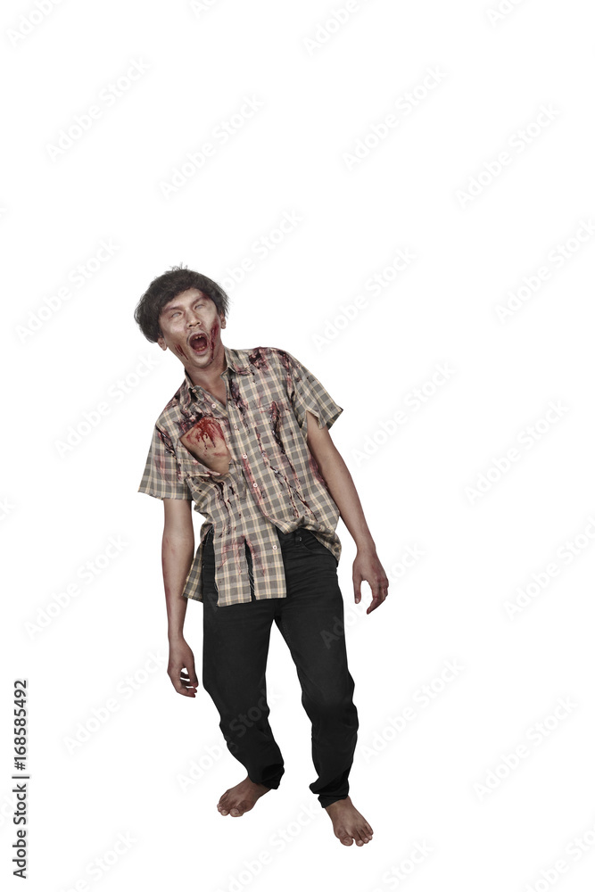 Portrait of asian zombie man with blood standing Portrait of asian zombie man with blood standing