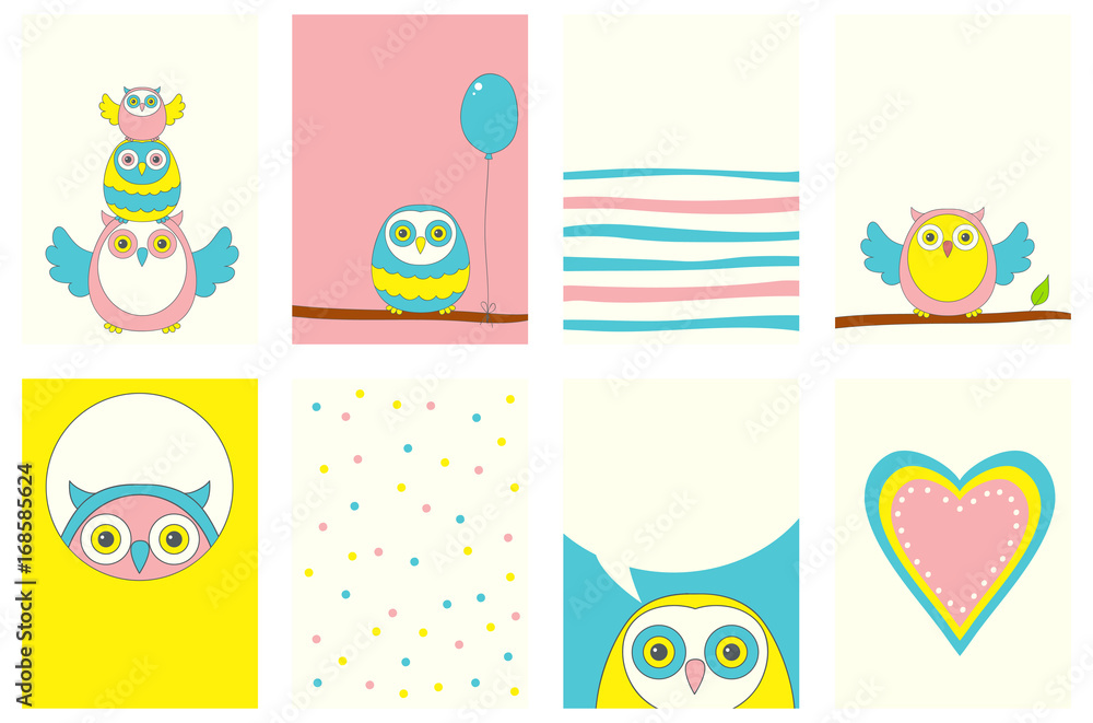 Set of banners with cute owls Set of banners with cute owls