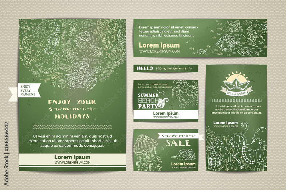 Fototapeta premium Set of corporate chalk sea life templates.