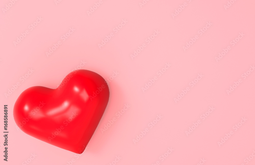 3d rendering. one sweet red heart on pink background with copy space 3d rendering. one sweet red heart on pink background with copy space