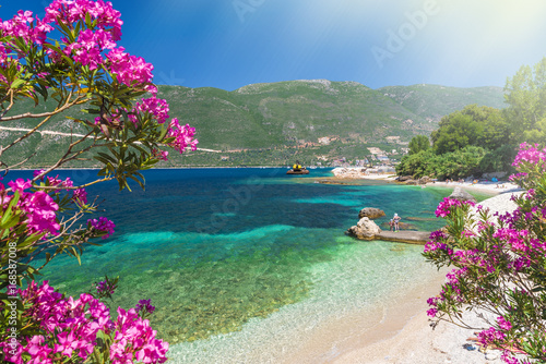 Little beach in Vasiliki town, Lefkada island, Greece.