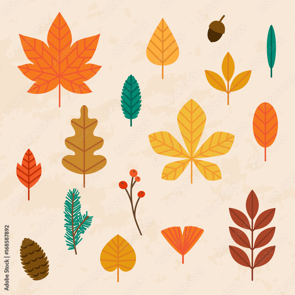 Autumn leaves set. Flat design modern vector illustration concept. Autumn leaves set. Flat design modern vector illustration concept.