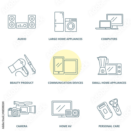 Household appliances vector icons set