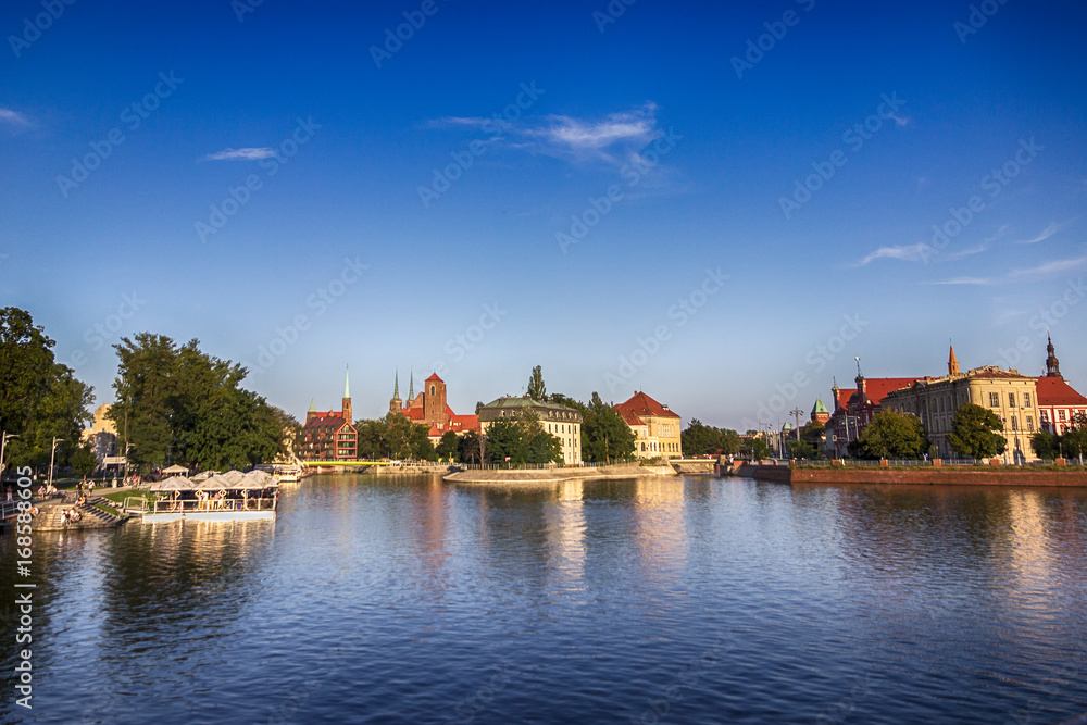 Ostrow Tumski. Cathedral Island and the Odra river. Wroclaw city, Poland