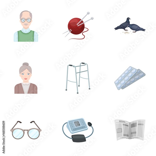 Armchair, slippers, tonometer and other attributes of old age.Old age set collection icons in cartoon style vector symbol stock illustration web.