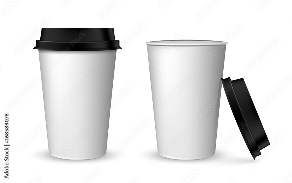 Blank realistic coffee cup mockup. Realistic paper coffee cup set. Paper cups isolated on white. Blank realistic coffee cup mockup. Realistic paper coffee cup set. Paper cups isolated on white.