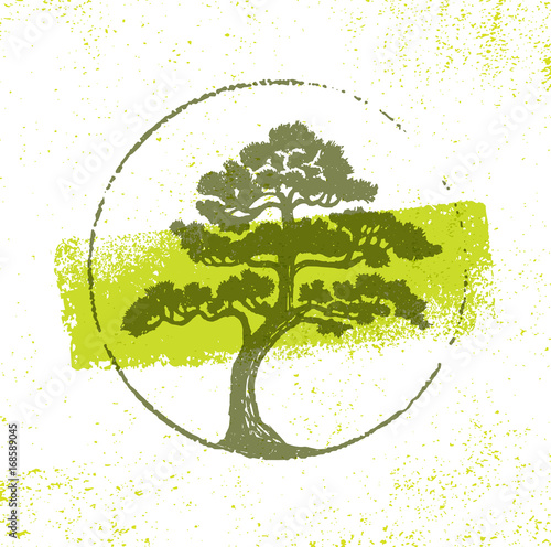 Landscape Design Eco Organic Tree Sign Rough Vector Design Element On Grunge Background.