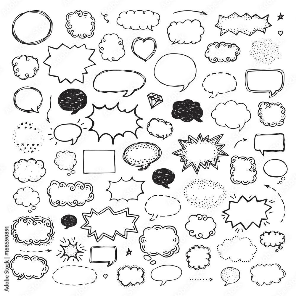 Hand drawn set of speech bubbles on white background Stock Vector ...