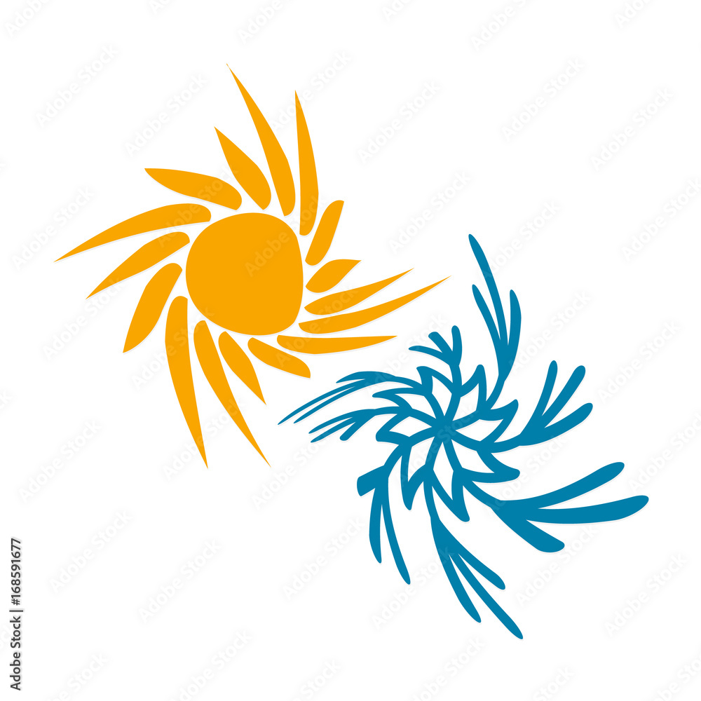 Obraz premium Sun and snowflake illustration