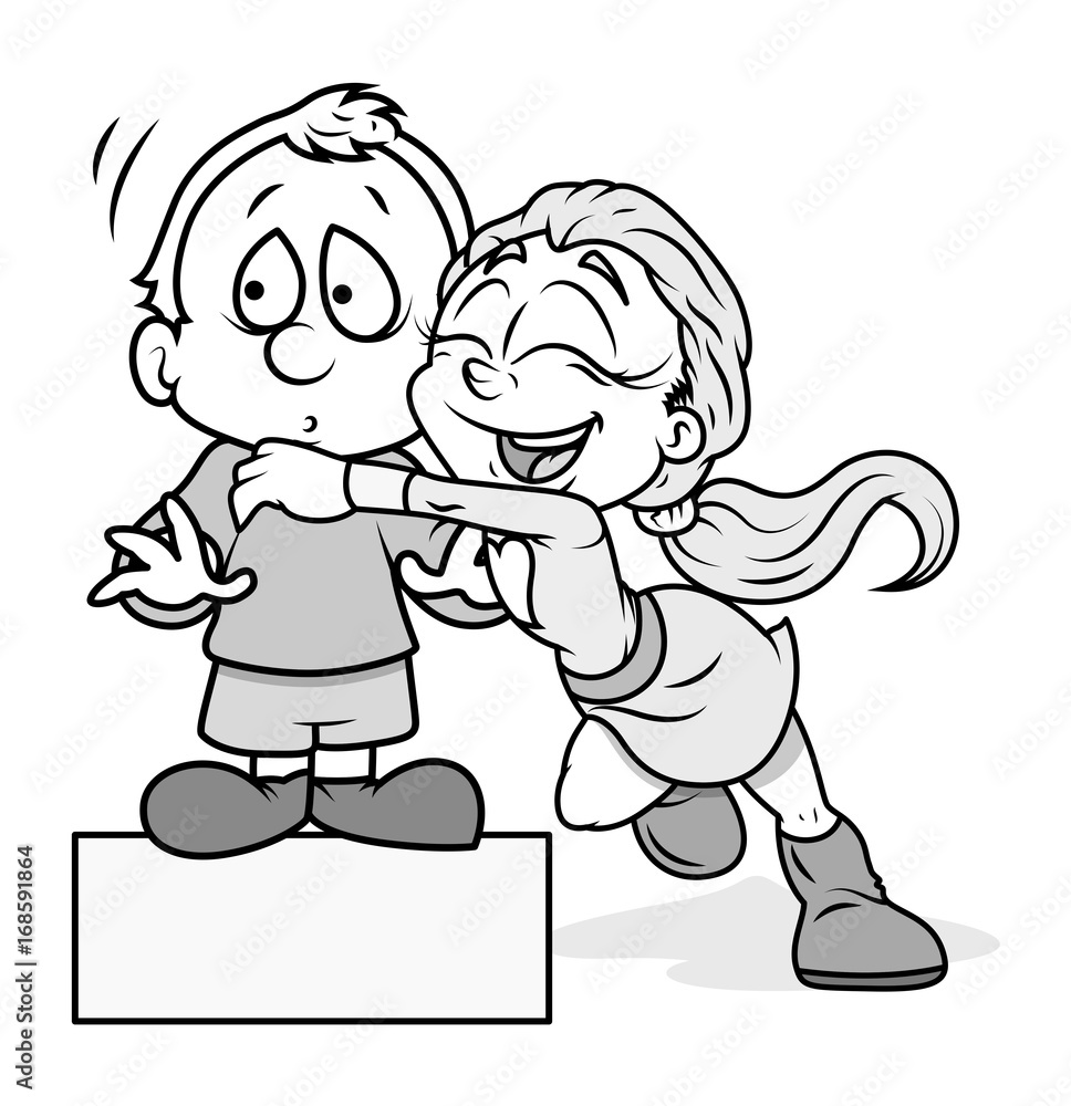Girl Hugging a Cartoon Boy Vector Illustration Stock Vector | Adobe Stock