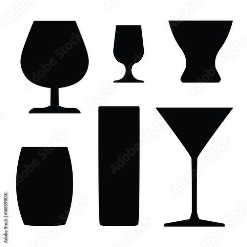 set of wine, vodka, brandy, juice glasses- vector illustration