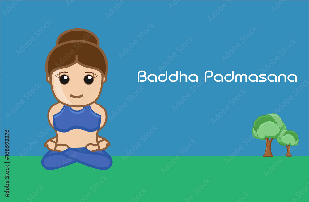 Yoga Cartoon Vector Pose - Baddha Padmasana