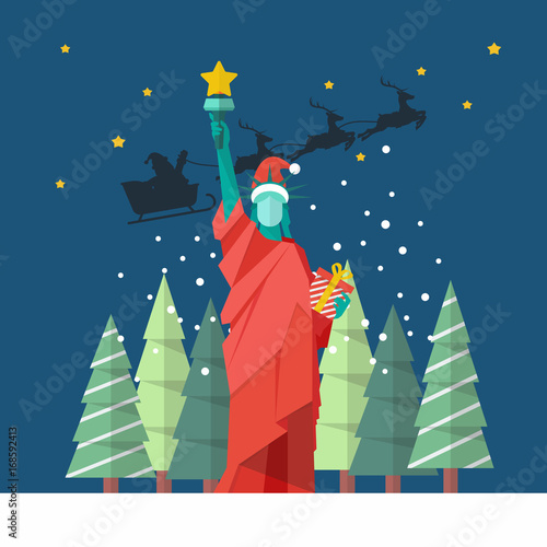 Santa Statue of liberty Christmas concept