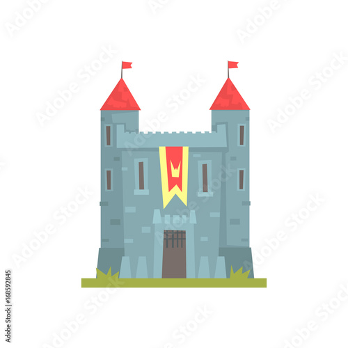 Old stone castle with towers, ancient architecture building vector Illustration