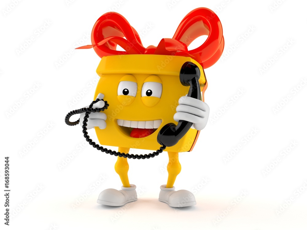 Fototapeta premium Gift character holding a telephone handset
